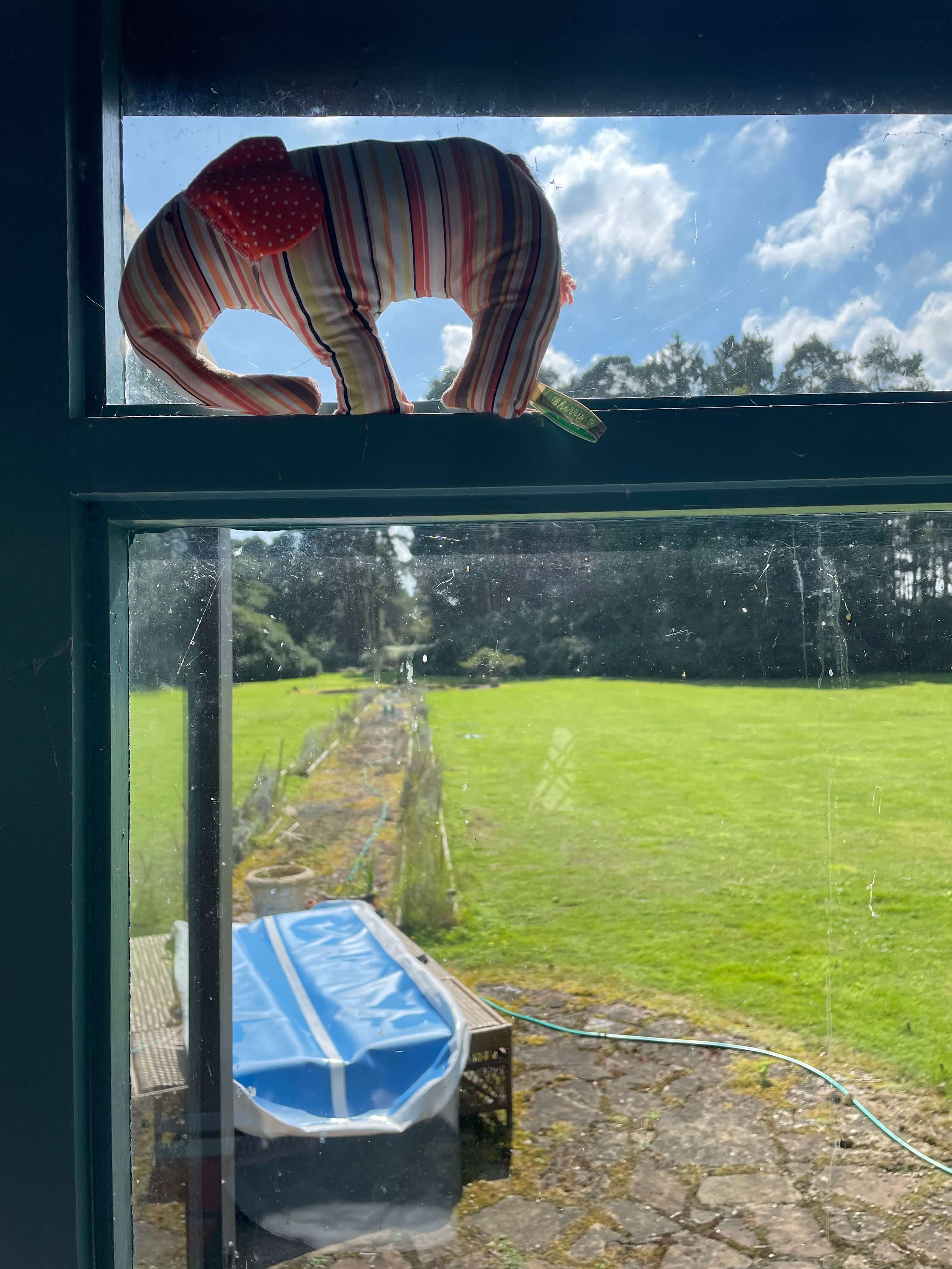 Hot air balloons visible through studio window